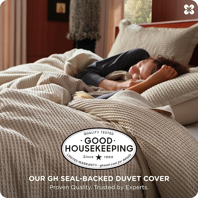 Bedsure Cotton Duvet Cover Full - 100% Cotton Waffle Weave Khaki Duvet Cover Set, GentleSoft™ and Breathable Tan Bedding Set for All Season, 3 Pieces, 80"x90"