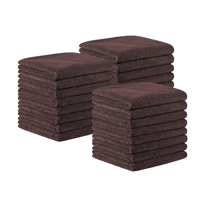 Arkwright Bleach Proof Salon Towels Bulk - Pack of 24 - Ultra Soft, Gentle Microfiber, Highly Absorbent & Quick Dry Spa Facial Towel for Hair Stylist, Nail Shop, and Esthetician, 16 x 27 in, Brown
