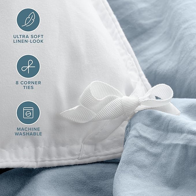 Bare Home Microfiber Duvet Cover Set - Ultra Soft Washed Microfiber - Twin/Twin Extra Long - Linen-Like Look - Easy Care - Breathable Fabric - Our Softest Duvet Cover Set (Twin/Twin XL, Dusty Blue)