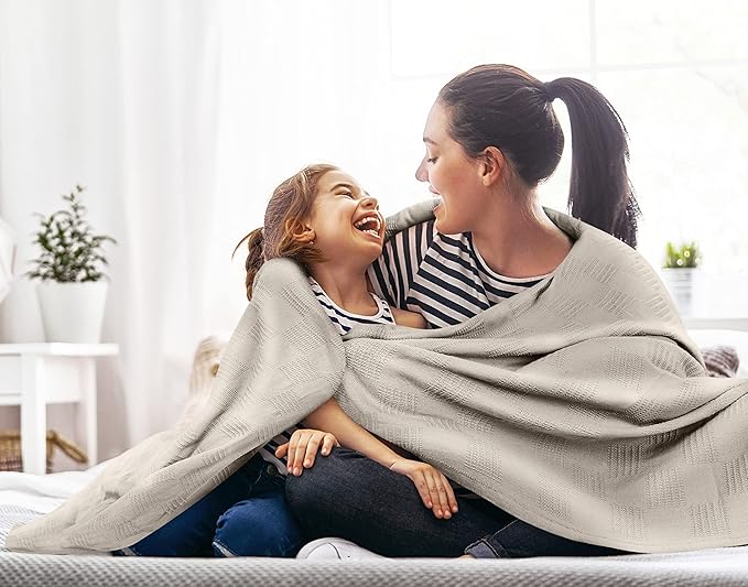 Utopia Bedding Khaki 100% Cotton Blanket [Throw Size - 60x50 Inch] 350GSM Lightweight, Soft and Breathable Thermal Blanket for All Seasons