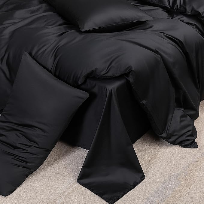 MooMee Duvet Cover Set 100% Extra Long Staple Cotton 600 Thread Count Silky Sateen Smooth Luxury Soft Breathable Durable Hotel Quality Bedding, 2 Pieces (Black,Twin 68"x90")