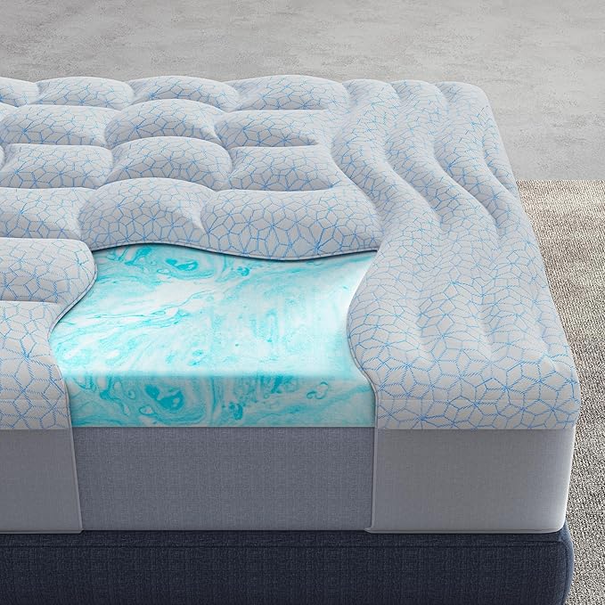 Dual Layer 4 Inch Cooling Memory Foam Mattress Topper Twin Size, 2 Inch Thick Soft Quilted Ice Silk Pillow Top Cover Plus 2 Inch Gel Memory Foam Mattress Pad for Back Pain Relief