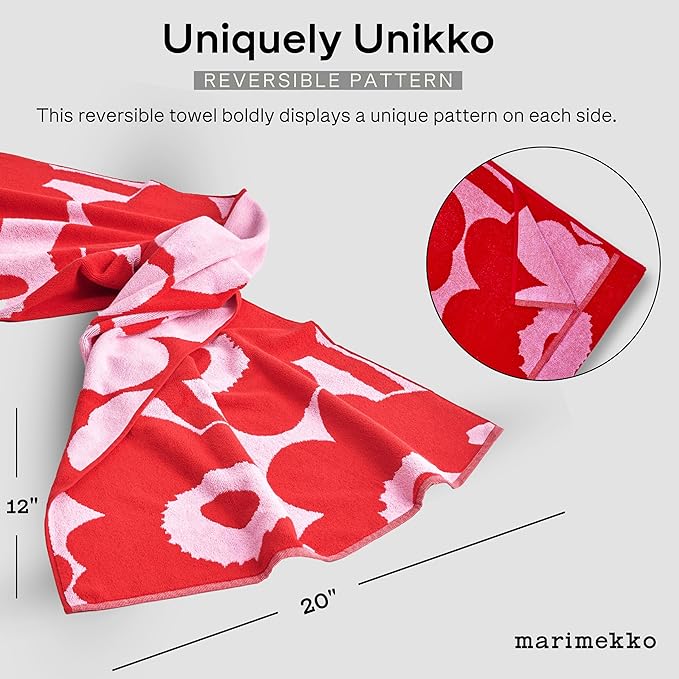 MARIMEKKO Unikko Terry Cotton Guest Towel (Pink) – Floral Patterned Guest Towels – 20 in x 12 in