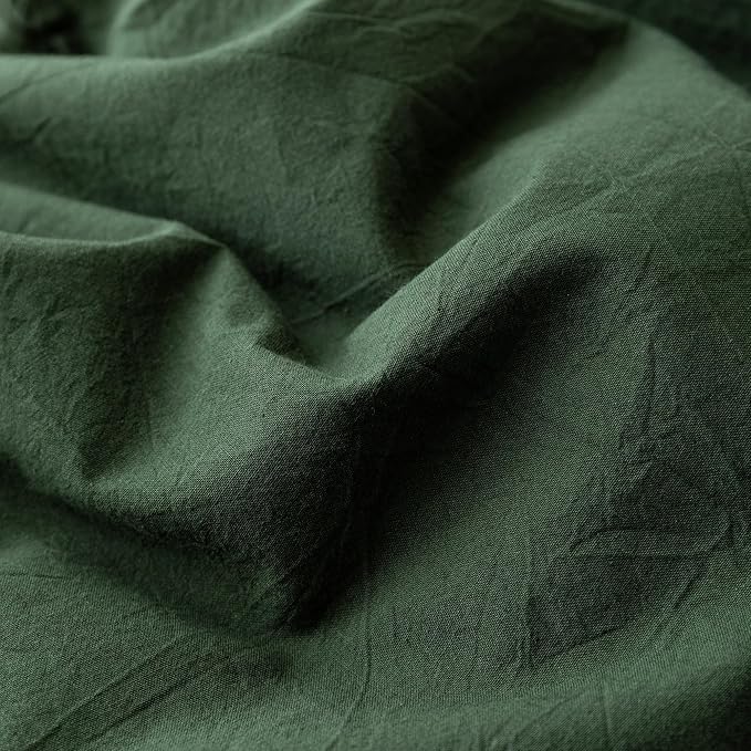 JIYUAN 100% Washed Cotton Duvet Cover Set 2 Pieces Twin, 1 Duvet Cover 68x90 Inches(Comforter Not Included) and 1 Pillowcases,Linen Feel Bedding Set Comfy and Breathable,Forest Green