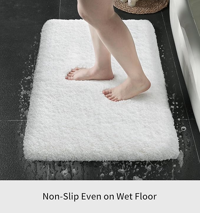 Small Bathroom Rugs 17x24 Non Slip White Fluffy Bath Mat for Bathroom Floor Machine Washable Plush Luxury Bath Rug for Tub Soft Shaggy Absorbent Shower Mat