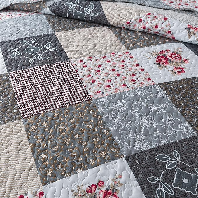 HoneiLife Twin Quilt Bedding Set - Lightweight Bedspreads,2-Piece Microfiber Quilt Sets Reversible Coverlets Retro Bed Cover Quilt Twin Size All Season Quilts-Grey