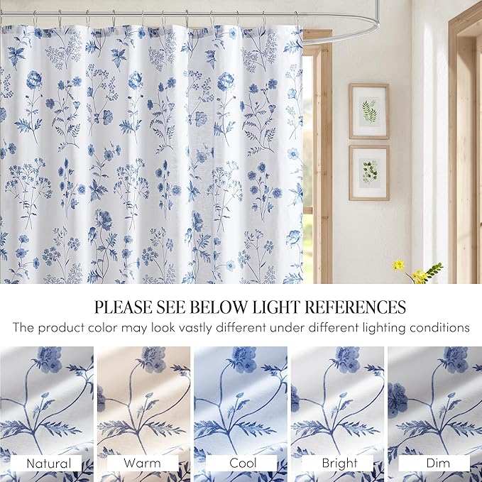 Martha Stewart Martha's Garden Shower Curtain Botanical Floral Print Cotton Shower Curtain for Bathroom, Spa Quality Modern Shower Curtains Standard Size, 72x84 Blue