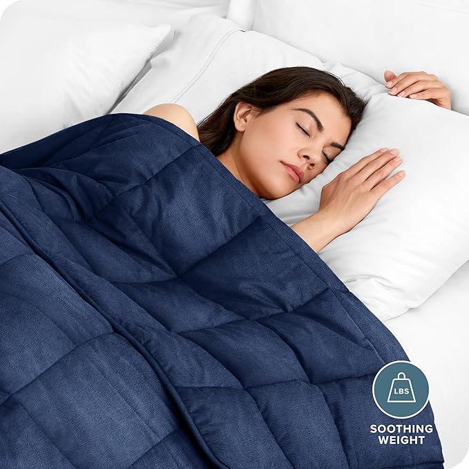 Bare Home Weighted Blanket Queen Size 17lb (60" x 80") for Adults - Minky Fleece - Premium Heavy Blanket Nontoxic Glass Beads (Dark Blue, 60"x80")