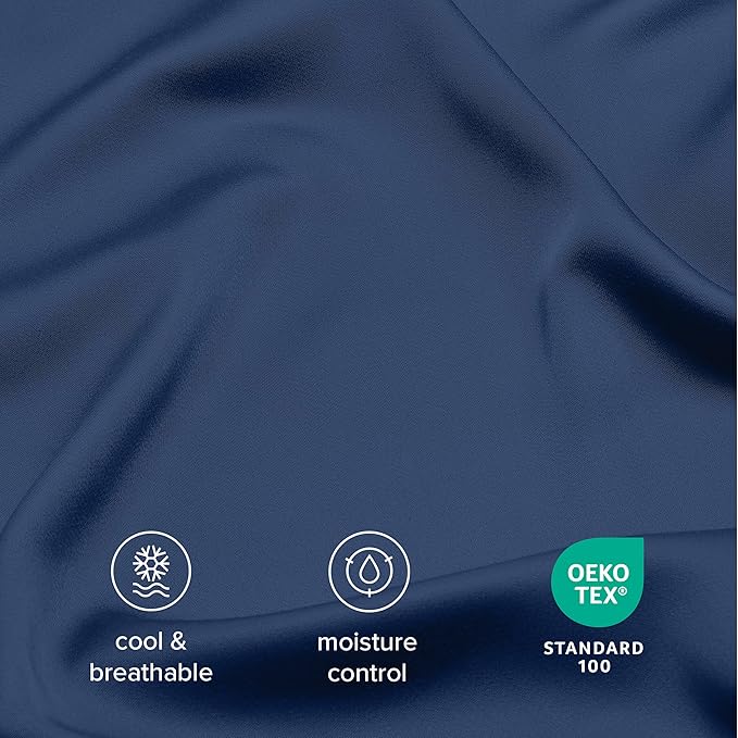 Bare Home 100% Rayon Made from Bamboo Luxury Twin XL Sheet Set - 3 Piece Bedding Set - Deep Pockets - Cooling & Breathable - Easy Fit - Soft Bedding Sheets & Pillowcases (Twin XL, Dark Blue)