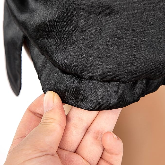Black Satin Bonnet for Sleeping Women Adjustable Silk Hair Bonnet for Natural & Curly Hair Soft Satin Lined Bonnet Double Layer with Elastic Band Silk Sleep Cap