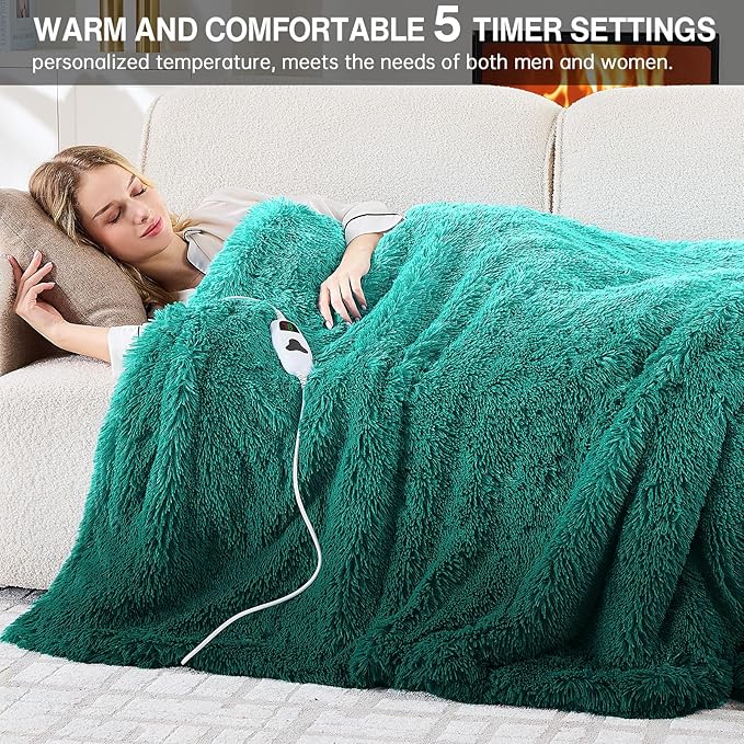 Heated Electric Blanket Twin–Faux Fur with Soft Thick Sherpa,Warm Winter Birthday Gifts for Women Grandma,10 Heat Settings,5 Time Settings with Fast Heating, 62x84, Forest Mist