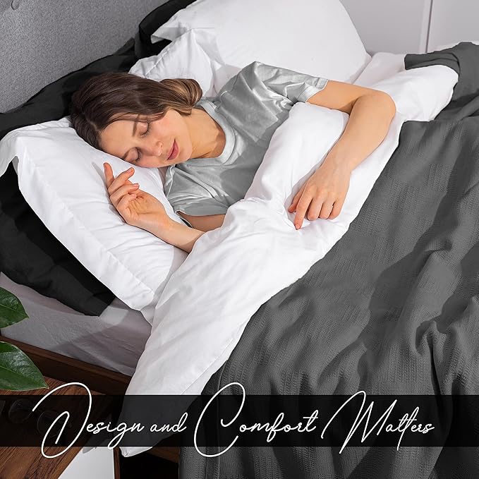 Avalon Bedding 100% Cotton Blankets Queen Size Thermal Blanket (90"x90") - Perfect Cotton Blanket Queen Size for Layering Bed in Any Season - Cotton Blankets for Bed (Grey)