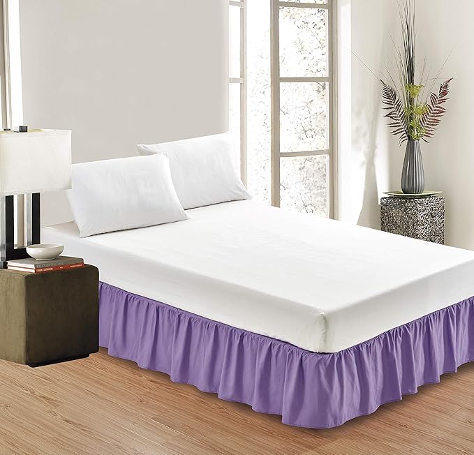 Sheets & Beyond Wrap Around Solid Microfiber Luxury Hotel Quality Fabric Bedroom Gathered Ruffled Bedding Bed Skirt 14 Inch Drop (Twin, Lavender)