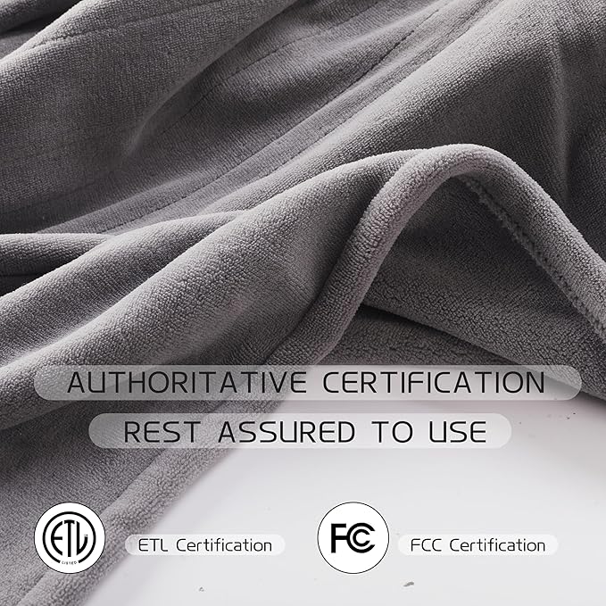 Electric Heated Blanket 90"x100" King Size, Soft Coral Fleece, Dual Controllers with 4 Heating Levels and 10 Hours Auto-Off, Machine Washable, Cozy Plush Fabric for Home, Light Gray
