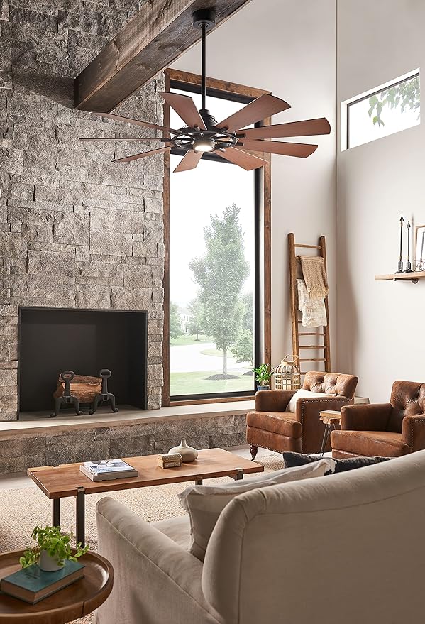 KICHLER 65 inch Gentry LED Ceiling Fan in Distressed Black with Reversible Blades, Extra Large