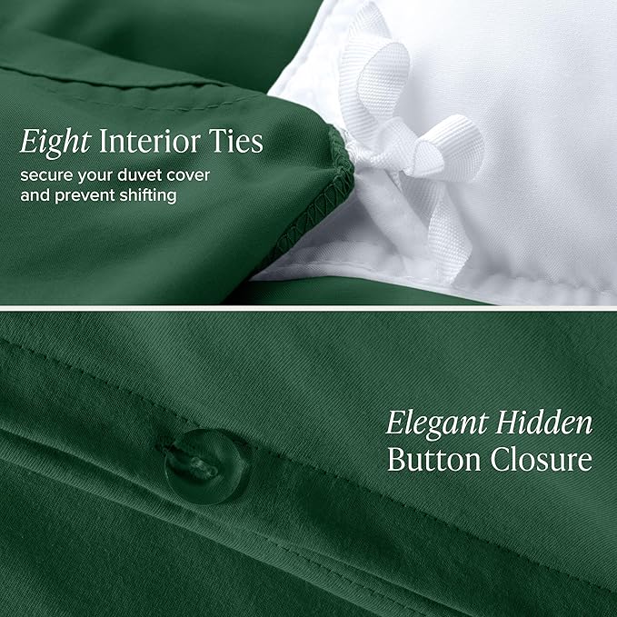 Bare Home 100% Organic Cotton Jersey Duvet Cover Set - Cal King Size - Ultra Soft - 3pc - Corner Ties - Button Closure - Bed Duvet Cover & Pillow Shams (Cal King, Forest Green)