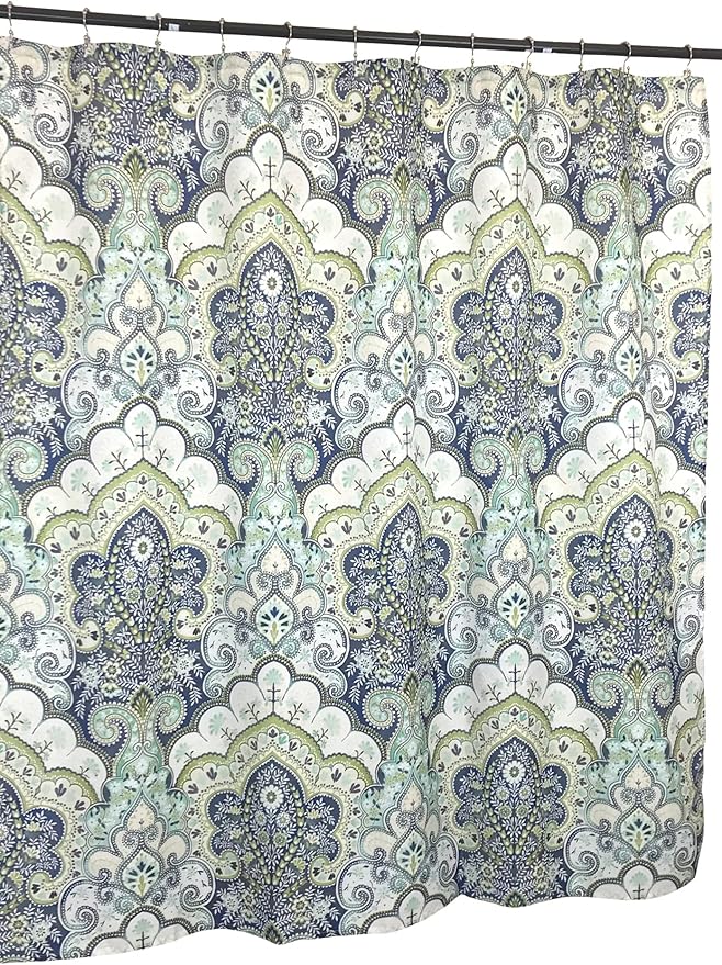Serafina Home Hotel Quality Fabric Bathroom Shower Curtain: Floral Paisley Moroccan Damask (72 x 70 inches)