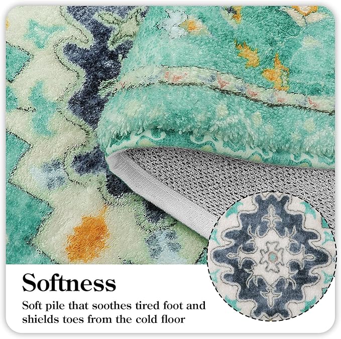 Uphome Boho Retro Bathroom Rugs Green Non-Slip Soft Bath Mat Machine Washable Oriental Small Bath Rug Traditional Tribal Floral Bath Mats for Sink Shower Tub Door Mat, 18x25 inch