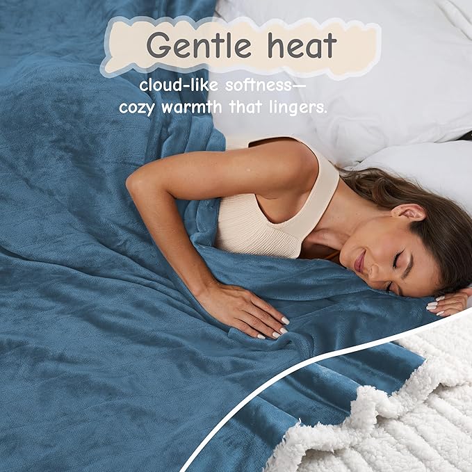 Electric Heated Blanket Twin Size 62"x84", Soft Flannel with Overheat Protection, 6 Adjustable Heat Settings & 10-Hour Auto-Off Timer, Fast Heating for Winter Comfort, Blue