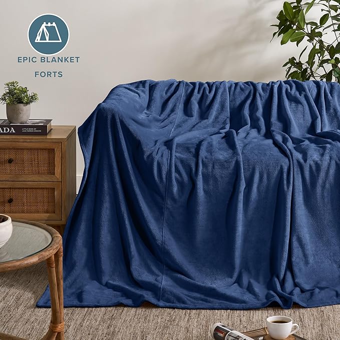 Bare Home Fleece Blanket - Giant Size - Ultra-Soft Lightweight for Bed, Sofa, and Couch - Luxury Microplush - Cozy Warm Blanket (Giant, Dark Blue)
