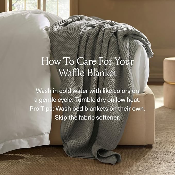 BOLL & BRANCH Waffle Bed Blanket - Twin/Twin XL, Shore - Luxury 100% Organic Cotton - Soft, Lightweight and Breathable - Textured Waffle Weave Design