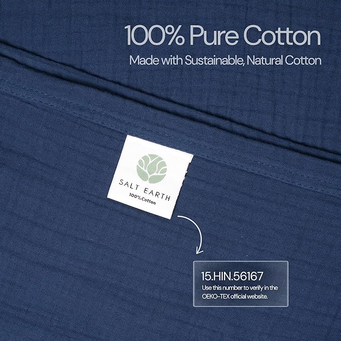 Salt Earth 100% Cotton Muslin Throw Blanket Gauze Blanket 50"X70" Throw 4 Layered for Couch, Bed, Living Room, Home, Lightweight & All Season Blankets & Throws, Easy wash, Skin Friendly (Navy Blue)