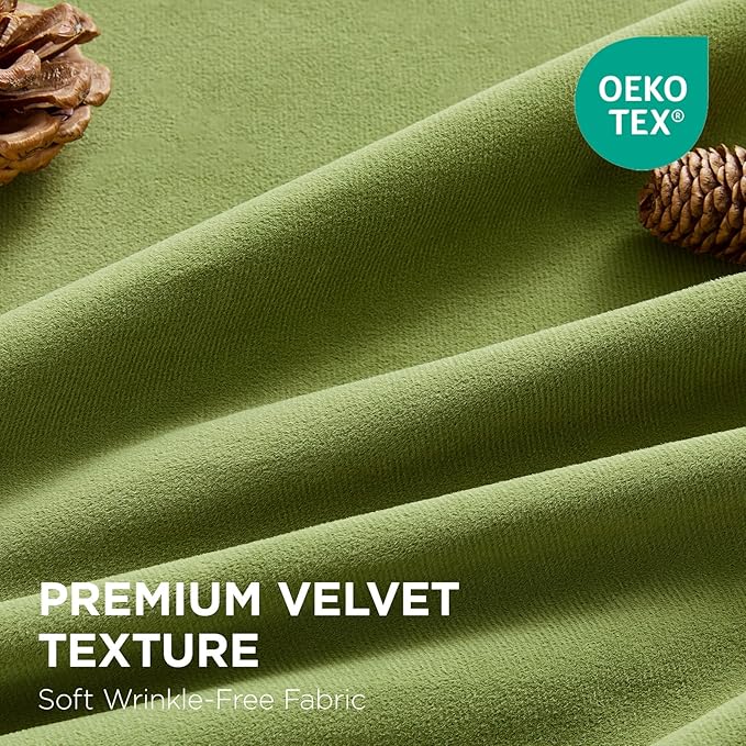 Joydeco Moss Green 100% Blackout Curtains 96 Inch 2 Panels, Luxury Thermal Green Velvet Curtains for Bedroom Living Room, Soundproof Blackout Window Drapes, Grommet Top (52W x 96L)