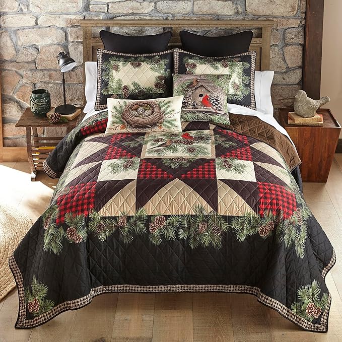 Donna Sharp Cardinal Pine Polyester Bedding Set - 3-Piece Queen Size Quilt Set - Includes 1 Quilt and 2 Standard Pillow Shams - Machine Washable - Traditional Design
