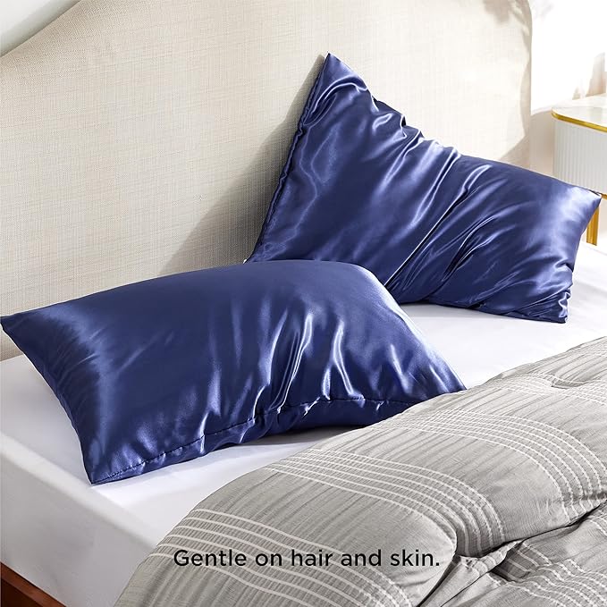 Bedsure Satin Pillowcase with Zipper, Similar to Silk Pillow Cases 2 Pack, Satin King Size Pillow Cases Set of 2, Silky & Soft Pillow Cover for Hair and Skin, Gifts for Women Men, Navy, 20x36 Inches