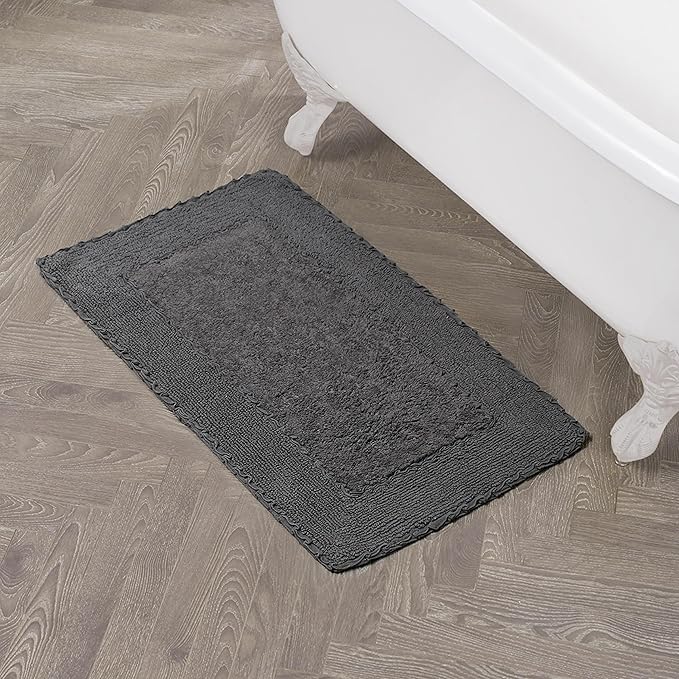 Laura Ashley Ruffle Border 100% Cotton Bath Rug, Dark Grey, 20"x 34"