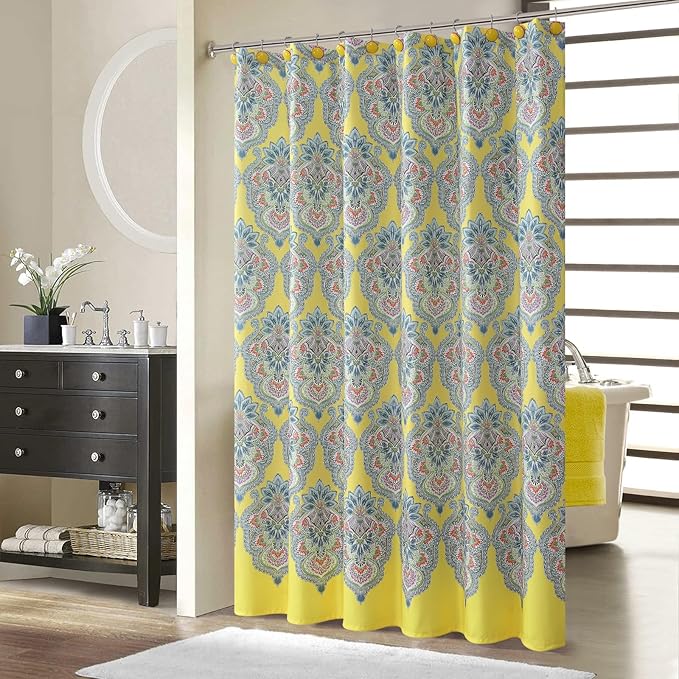 Long Shower Curtain 78 Inches, Water Repellent Fabric with Vibrant Brazilian Medallion Print, 12 Metal Grommets & Weighted Hem, 72x78 Inches