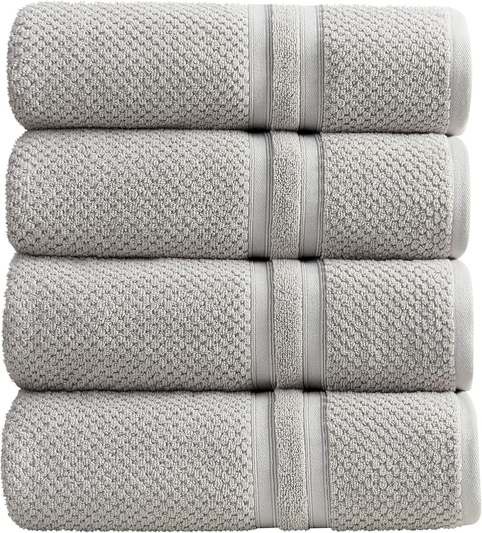 Springtree Home Grey Bath Towels Set of 4 | Popcorn Textured | 100% Combed Cotton | Absorbent Quick-Dry Gray Towels for Bathroom | Oeko-TEX® Standard 100 Cotton | Poli Collection - High Rise Grey