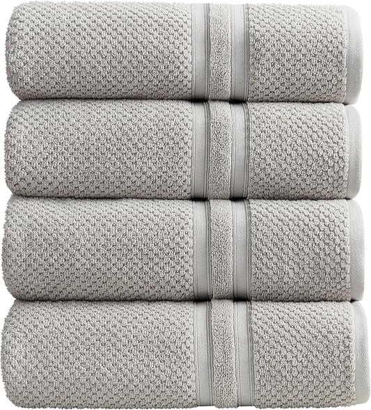 Springtree Home Grey Bath Towels Set of 4 | Popcorn Textured | 100% Combed Cotton | Absorbent Quick-Dry Gray Towels for Bathroom | Oeko-TEX® Standard 100 Cotton | Poli Collection - High Rise Grey