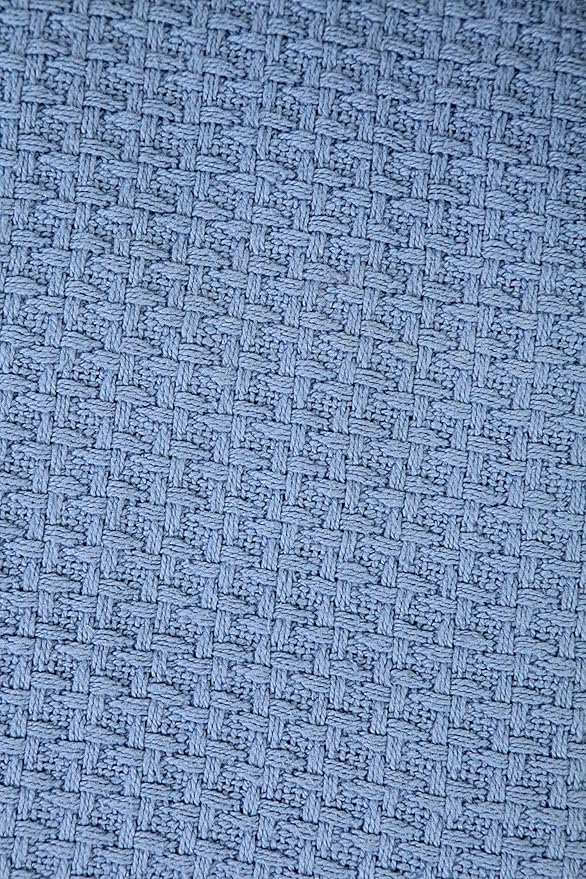 HILLFAIR 100% Combed Cotton Blanket– King Bed Blanket– Soft Cozy Warm Multipurpose Throws for Luxury Home Decor– 90 x 108 inch King Size Cotton Blankets for Beds- Bed Blankets for All Season- Blue