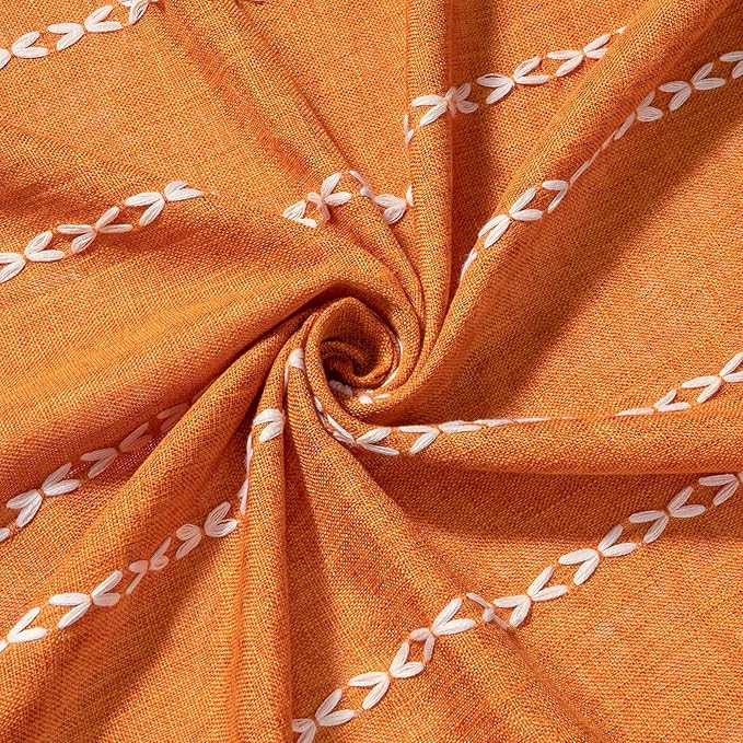 MitoVilla Boho Extra Long Shower Curtain 72 x 96, Orange Modern Farmhouse 96 inch XL Polyester Linen Texture Tassel Fabric Shower Curtain Set with Hooks for Cottagecore Country Bathroom Decor,Orange