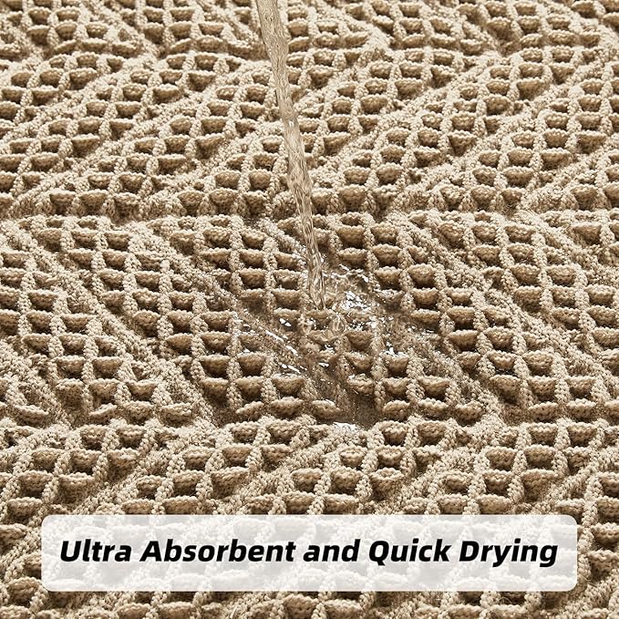 Bathroom Rugs Super Absorbent Boho Bath Mats Non Slip Washable Rugs for Bathroom Quick Dry Floor Mat, Ultra Soft Waffle Bath Mat,Brown,17"*24"