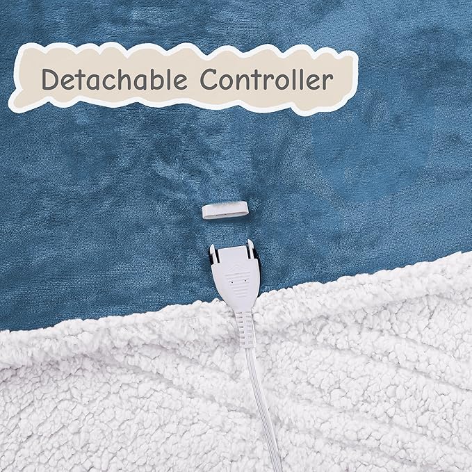 Electric Heated Blanket Twin Size 62"x84", Soft Flannel with Overheat Protection, 6 Adjustable Heat Settings & 10-Hour Auto-Off Timer, Fast Heating for Winter Comfort, Blue