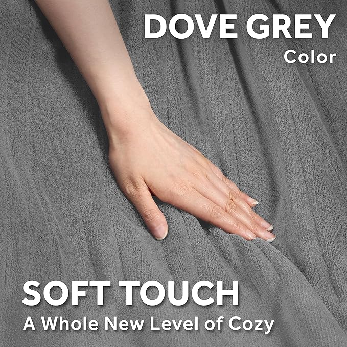 Sunbeam Electric Royal Luxe Microplush Heated Blanket, 12 Heat Settings, 12-Hour Auto Shut-Off, Fast Heating, Warm & Cozy, Machine Washable, Dove Gray Color, Twin (84" x 62")