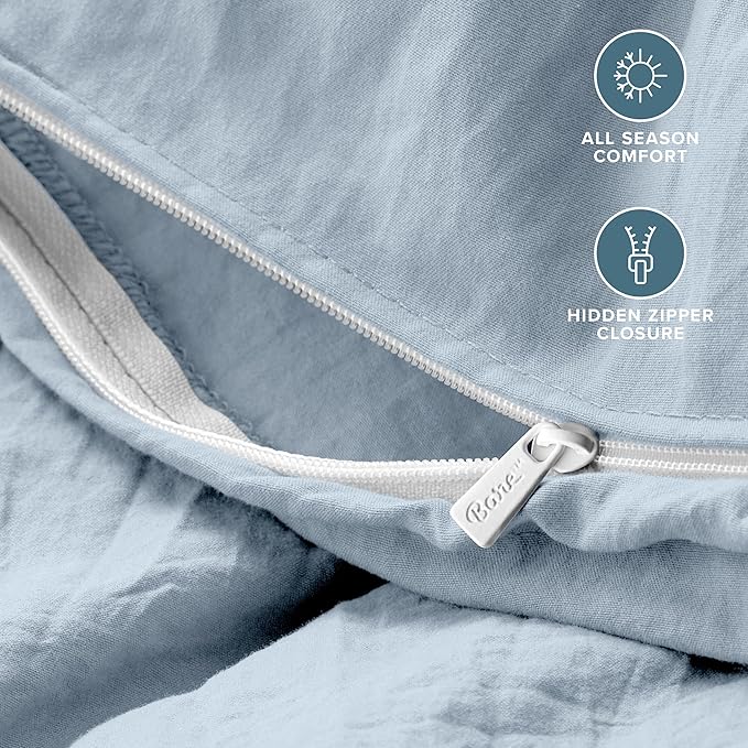 Bare Home Microfiber Duvet Cover Set - Ultra Soft Washed Microfiber - Queen Size - Linen-Like Look - Easy Care - Breathable Fabric - Our Softest Duvet Cover Set (Queen, Dusty Blue)