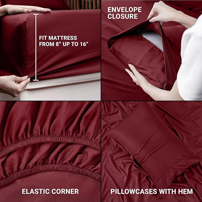Utopia Bedding Twin Sheet Set – 3 Piece Bed Sheets for Twin Size Bed, Soft and Breathable Microfiber, Includes 1 Fitted Sheet, 1 Flat Sheet and 1 Pillowcase (Burgundy)