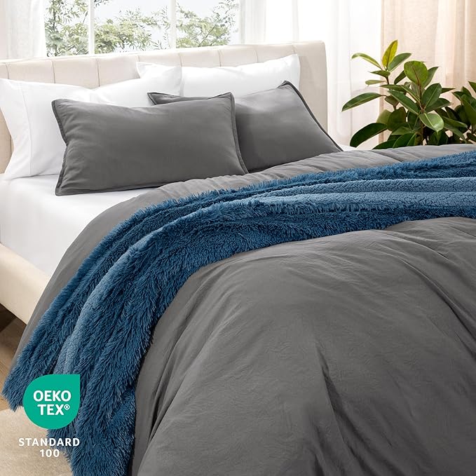 Bare Home Microfiber Duvet Cover Set - Ultra Soft Washed Microfiber - Oversized Queen Size - Linen-Like Look - Easy Care - Breathable Fabric - Our Softest Duvet Cover Set (Oversized Queen, Grey)