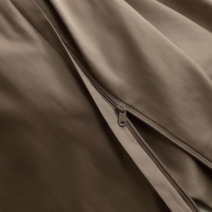 MooMee Duvet Cover Set 100% Extra Long Staple Cotton 600 Thread Count Silky Sateen Smooth Luxury Soft Breathable Durable Hotel Quality Bedding, 2 Pieces (Mocha Brown,Twin 68"x90")