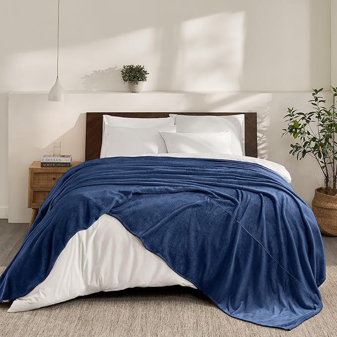Bare Home Fleece Blanket - Giant Size - Ultra-Soft Lightweight for Bed, Sofa, and Couch - Luxury Microplush - Cozy Warm Blanket (Giant, Dark Blue)