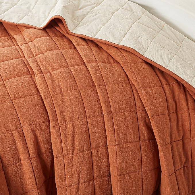 Cotton Quilt Bed Spreads, 3-Pieces Bedding Set with Coverlet Light Weight Quilt Blanket with 2 Pillow Shams (Burnt Orange, Queen)