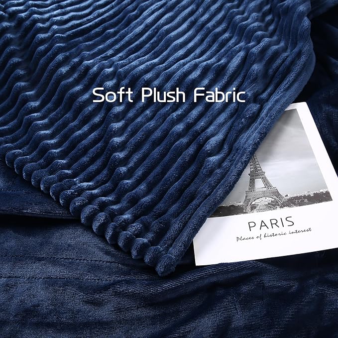 Electric Heated Blanket Full-Size 72x84 Inch - Ultra Soft Silky Flannel with Ribbed Texture, 10 Heating Levels and 12 Hours Auto-Off Feature - Navy Blue