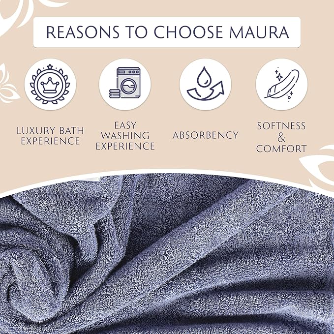MAURA Indigo Blue Bath Towel Set of 8 for Bathroom. Turkish Cotton Luxury Bath Towels. Extra Large, Thick, Plush & Soft. Hotel & Spa Quality - Denim Blue
