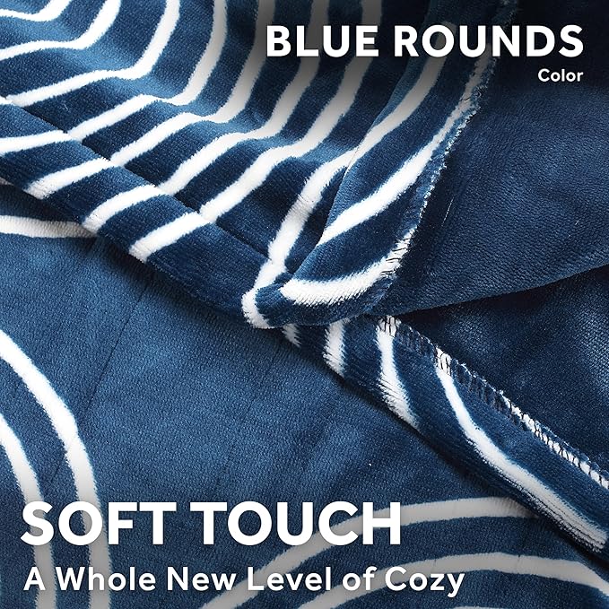 Sunbeam Ultimate Cozy Royal Posh Velvet Hand & Foot Pocket Heated Throw Electric Blanket, 50" x 72", 4 Heat Settings, 4-Hour Auto Shut-Off, Warming Throw for Couch, Machine Washable, Blue Rounds