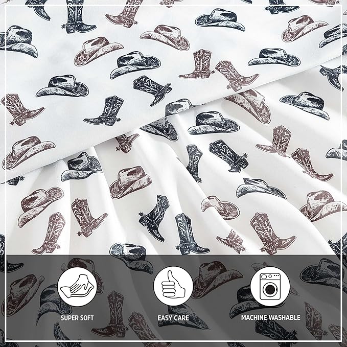 Wrangler - Full Bed Sheets, Ultra-Soft & Lightweight Bedding with Matching Pillowcases, Lightweight Bed Set for All Season Comfort, Oeko-Tex Certified (Boots N Hats Black)