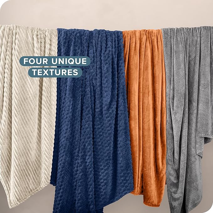 Bare Home Textured Fleece Blanket - Twin/Twin Extra Long - Ultra-Soft Lightweight for Bed, Sofa, and Couch - Luxury Microplush - Cozy Warm Blanket (Twin/Twin XL, Chevron White)