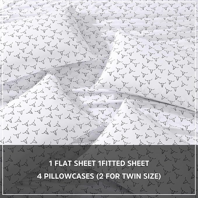 Wrangler - Twin XL Bed Sheets, Breathable & Wrinkle Resistant Bedding with Matching Pillowcase, Lightweight for Year-Round Use, Dorm Essentials (Steer Skulls Black)